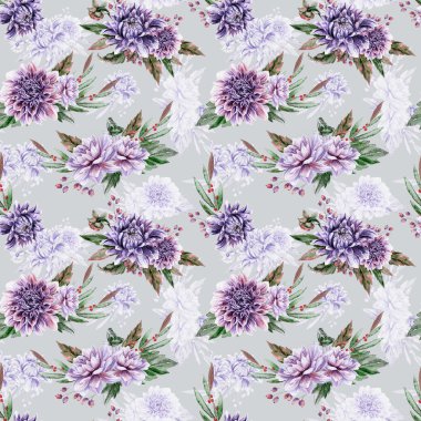 Seamless pattern with lilac dahlia.