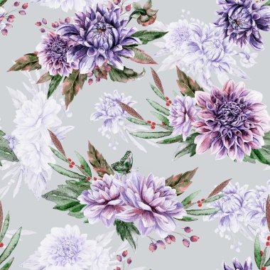 Seamless pattern with lilac dahlia.