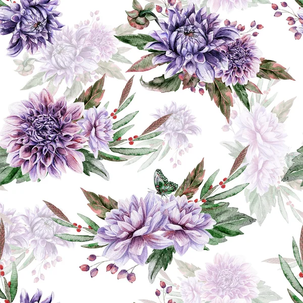 Seamless pattern with lilac dahlia. — 图库照片