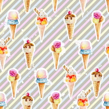 Colorfu zemin üzerine dondurma koniler ile Seamless Modeli