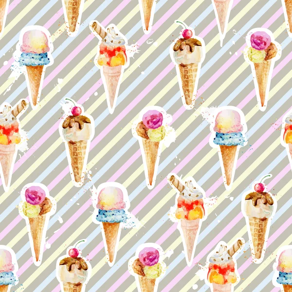 Motif sans couture avec des cônes de crème glacée sur le fond avec colorfu — Image vectorielle