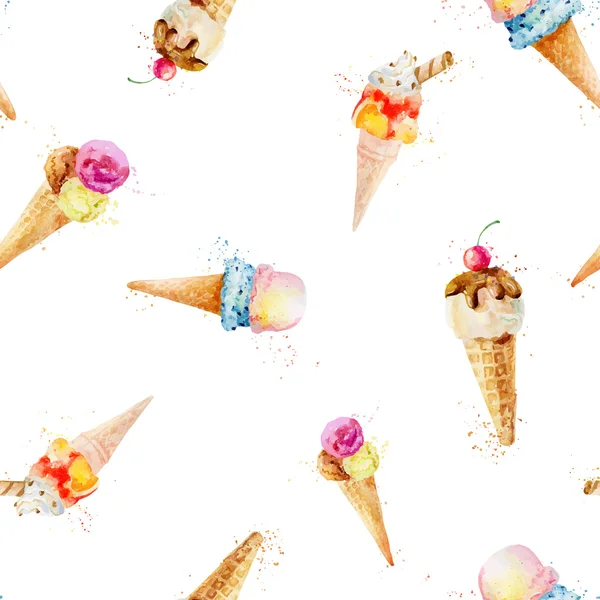 Motif sans couture avec des cônes de crème glacée isolés sur fond blanc — Image vectorielle