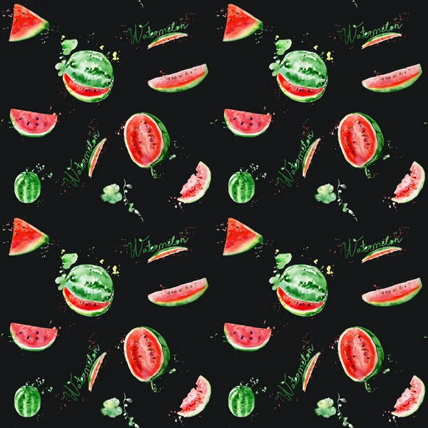 Varrat nélküli mintát akvarell görögdinnye. — Stock Vector
