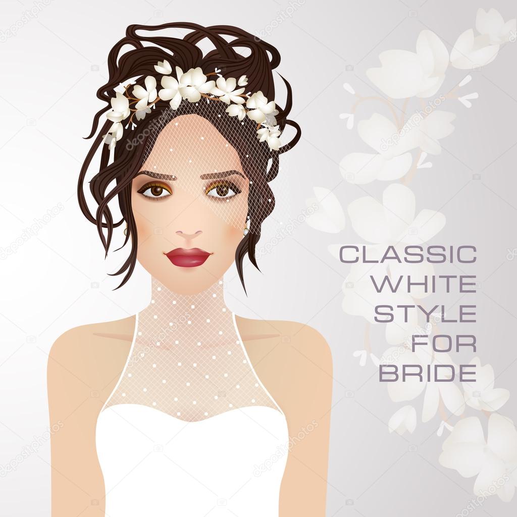 Beauty face of bride. Vector illustration.