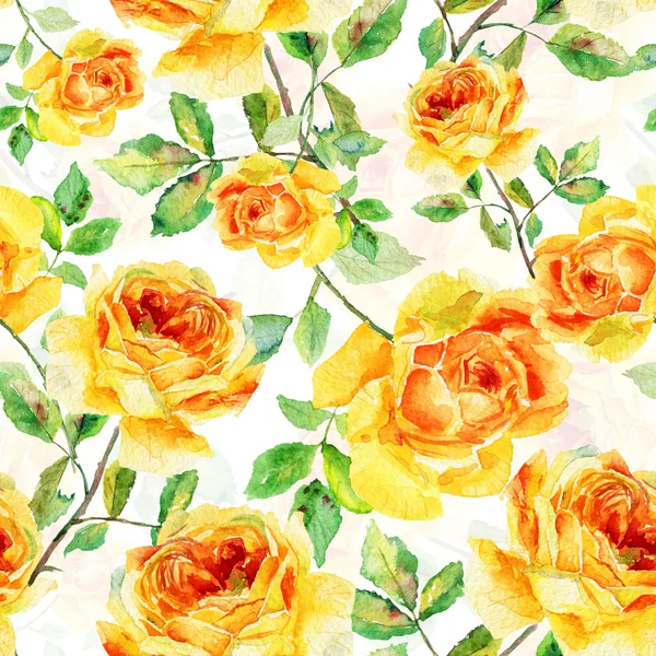 Seamless pattern of watercolor yellow roses. — Stock Photo, Image