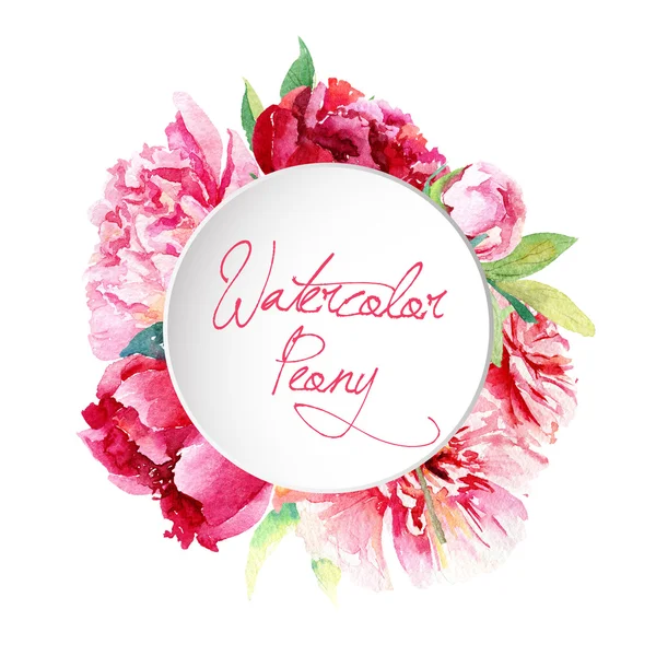 Suluboya peonies yuvarlak çerçeve.