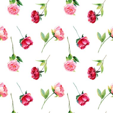 Kırmızı, pembe peonies, yaprakları ile Seamless Modeli.