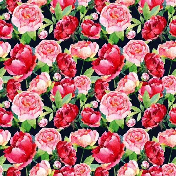 Kırmızı, pembe peonies, yaprakları ile Seamless Modeli.