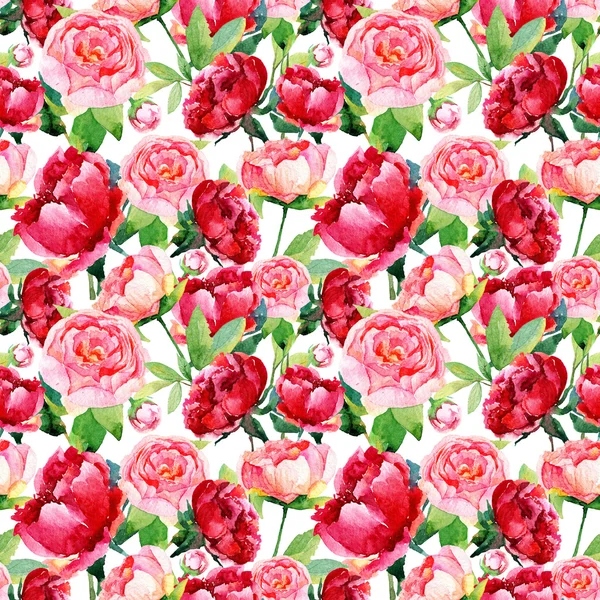 Kırmızı, pembe peonies, yaprakları ile Seamless Modeli.