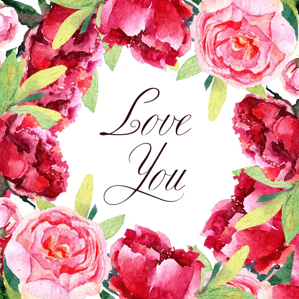 Suluboya peonies çerçeveli.