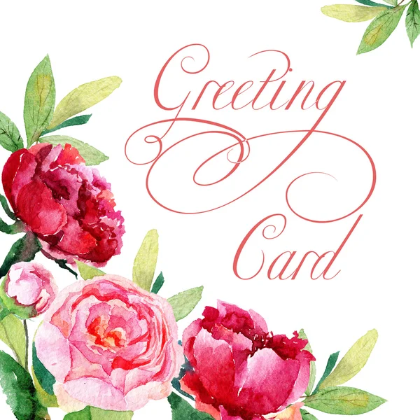 Suluboya peonies ile tebrik kartı.
