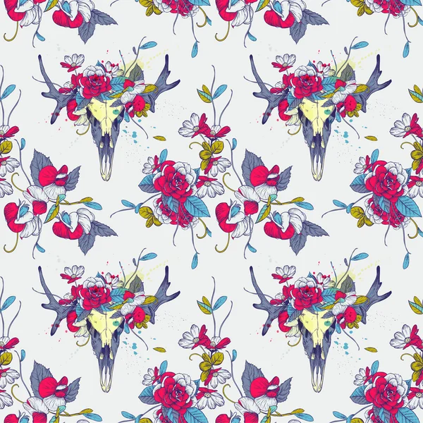 Seamless pattern.Skull of deer in flowers. Royalty Free Stock Illustrations
