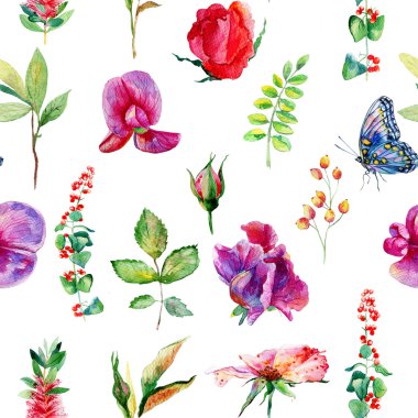 Pembe tatlı pea, Lathyrus odoratus, ile Seamless Modeli bırakır.