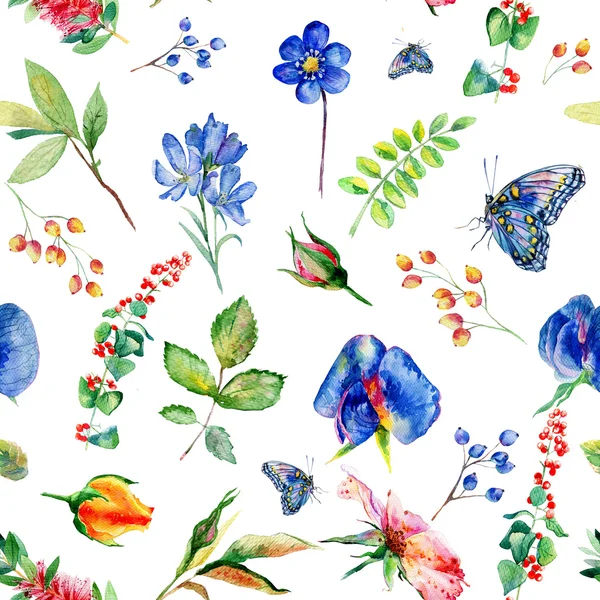 Seamless pattern with blue Sweet pea, Lathyrus odoratus, leaves. — Stock Photo, Image