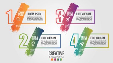 Infographic modern zaman çizgisi dizayn vektör şablonu iş için 4 adım veya seçeneklerle bir strateji ortaya koymaktadır. İş akışı düzeni, diyagram, yıllık rapor, web tasarımı ve takım çalışması için kullanılabilir.