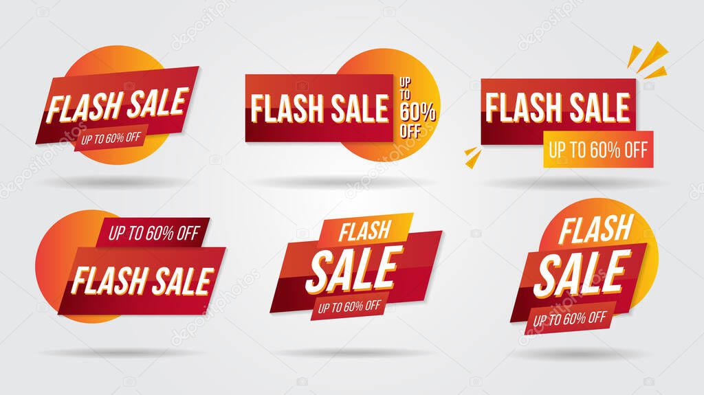 Flash sale discount lebel collection banner and icons corners, labels, curls and tabs.Shopping tags new collection offers isolated.