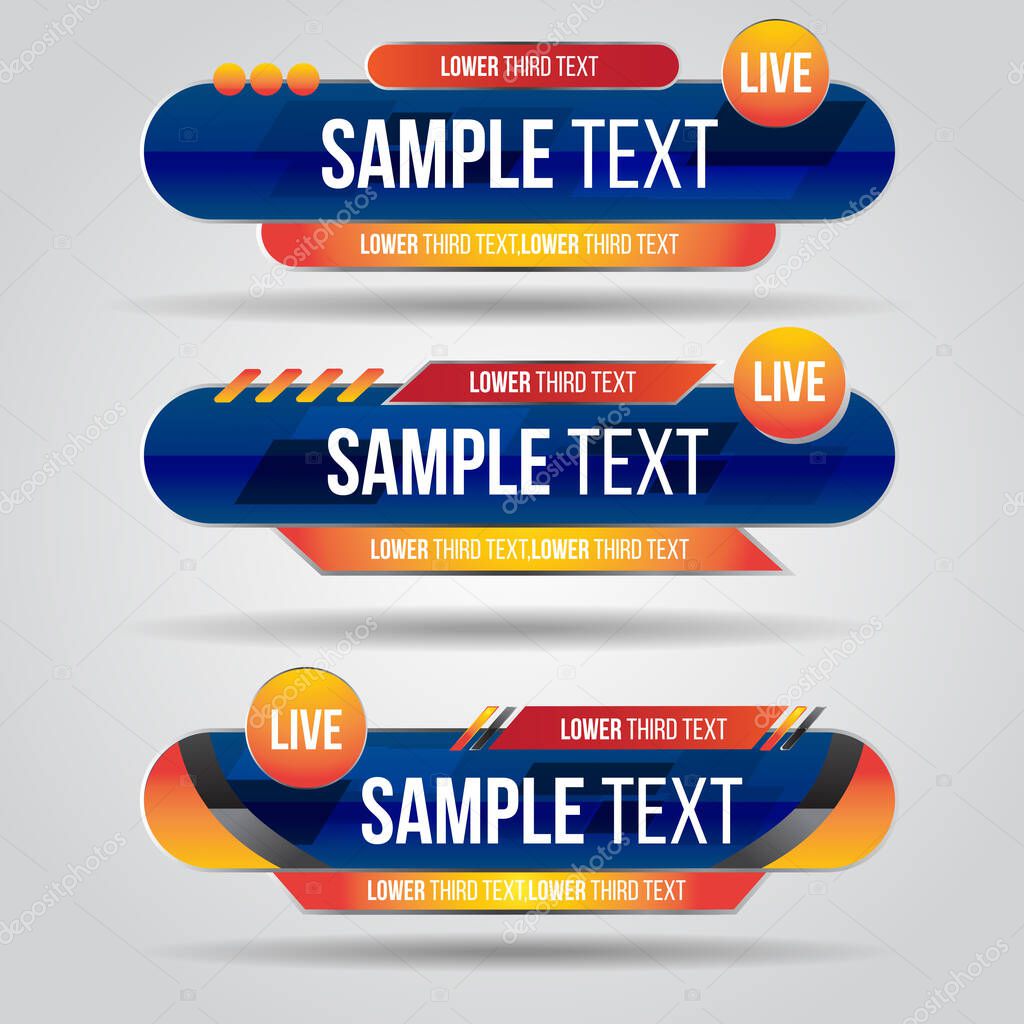 Lower third blue abstract banners news sets.Video headline title template bar screen broadcast bar name.Collection of lower third for video editing on transparent background.