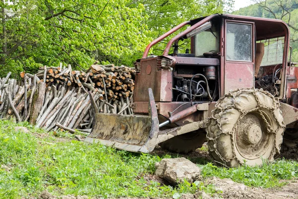 Alte Planierraupe im Wald — Stockfoto