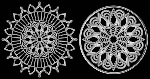 Silver Mandala Dengan Latar Belakang Hitam Ornamen Bundar Mandala Abu - Stok Vektor