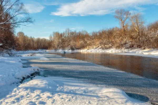 Vacker vintersolnedgång med träd i snön — Stockfoto