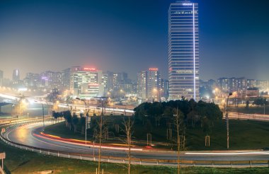 Road crossing and skyscraper