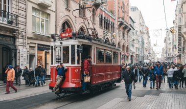 Retro tram on the Istanbul street