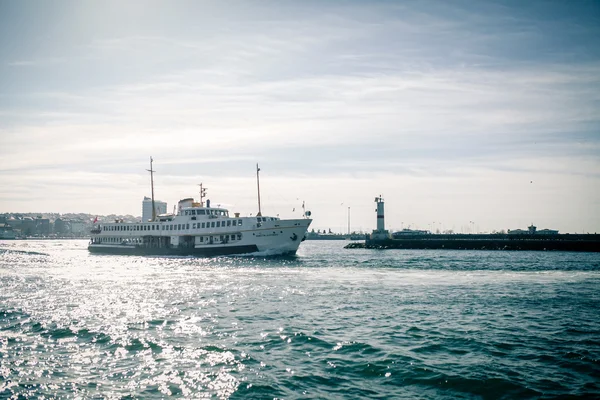 Sea view with  steamship — Stockfoto