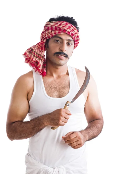 Portrait of a farmer holding a sickle — Stock Photo, Image