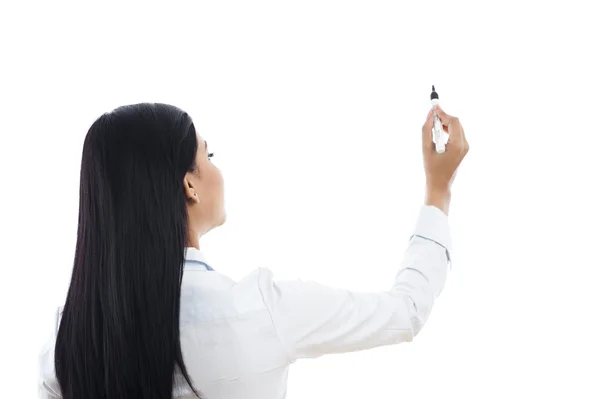 Businesswoman writing with felt tip pen — Stock Photo, Image