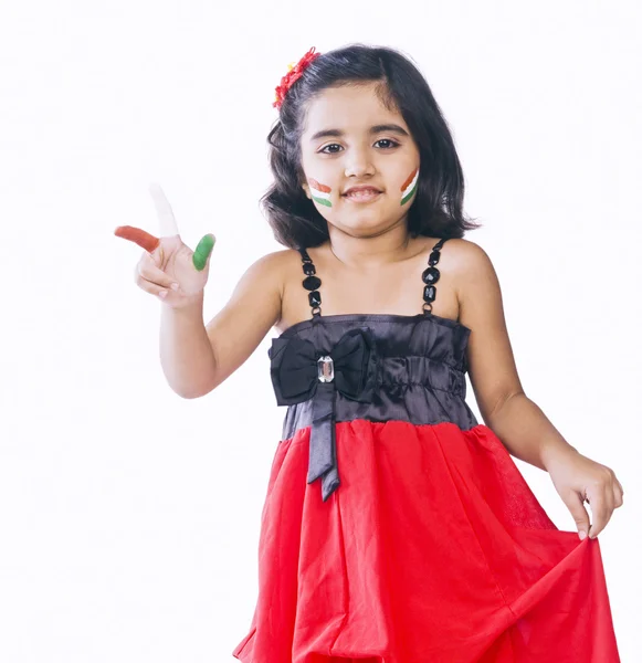 Portret dziewczyny tricolor wyświetlone na palcach — Zdjęcie stockowe