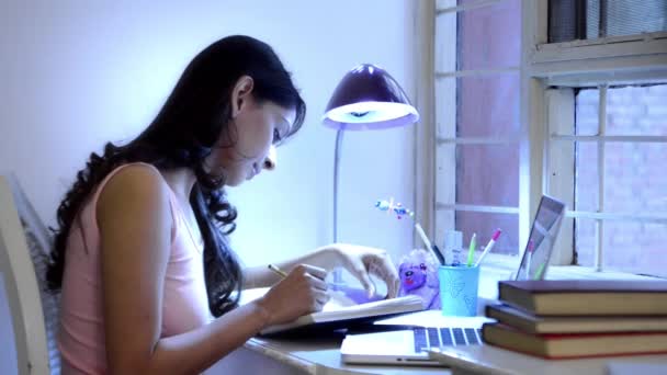 Woman studying on a laptop — Stock Video