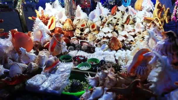 Shells at a stall on Marina Beach — Stock Video