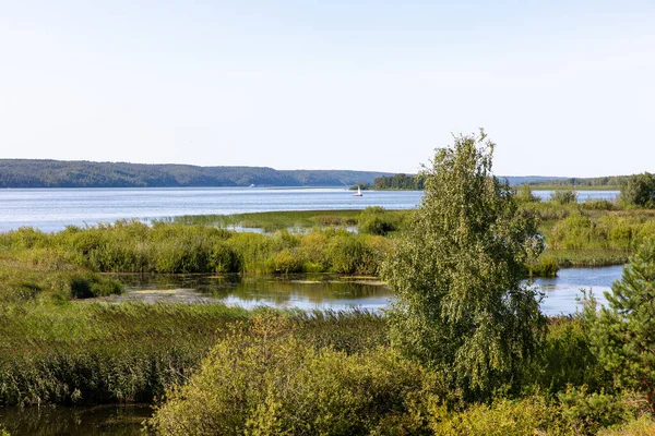 Картина Річки Кама Набережне Челни Татарстан Росія Острови Бухти Човни — стокове фото