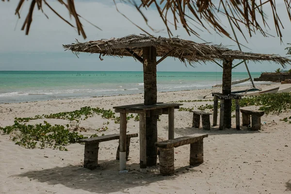 Denizde beyaz kum ve saman hasırları