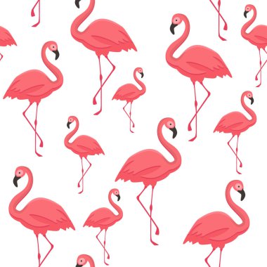 Beyaz arkaplanda flamingo olan kusursuz desen. 