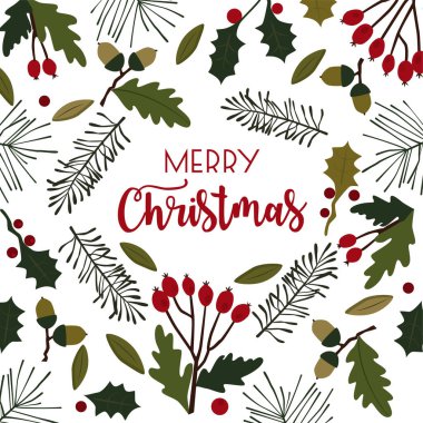 Mutlu Noeller, yapraklı ve meyveli tebrik kartı.. 