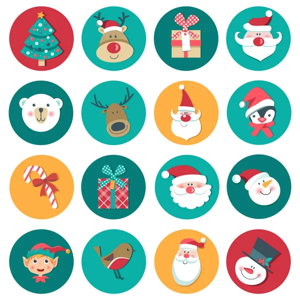 Conjunto Iconos Navidad Vectorial Regalo Ciervo Oso Polar Santa Vela — Archivo Imágenes Vectoriales