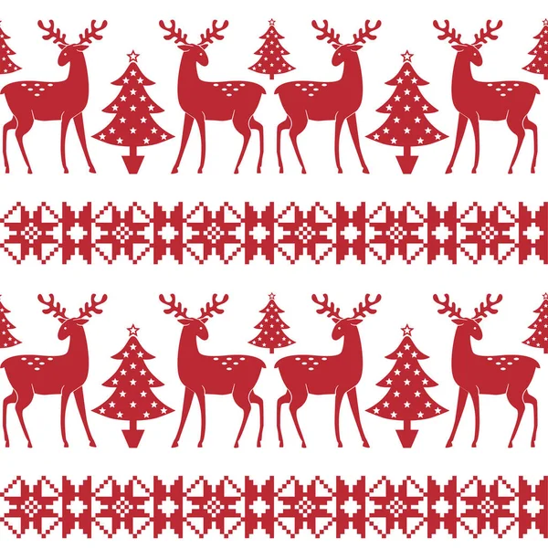 Patrón Rojo Navidad Escandinavo Sin Costuras Sobre Fondo Blanco — Vector de stock