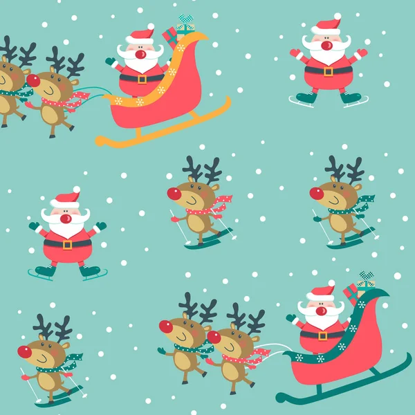 Patrón Navidad Sin Costuras Con Santa Claus Renos — Vector de stock