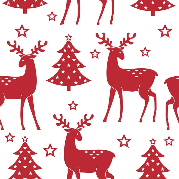 Patrón Sin Costura Escandinavo Navidad Con Árboles Estrellas Renos Ilustración — Vector de stock