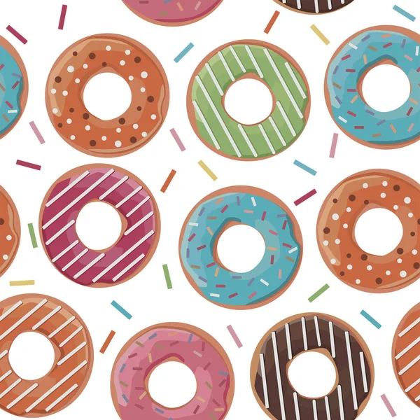 Padrão Sem Costura Com Donuts Coloridos Ilustração Vetorial — Vetor de Stock
