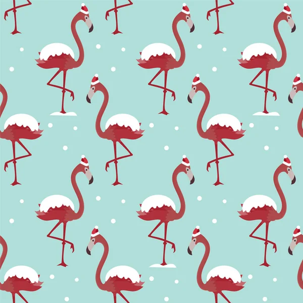 Boże Narodzenie Wzór Flamingiem Niebieskim Zapleczu Projekt Tkaniny Tapety Tkaniny — Wektor stockowy