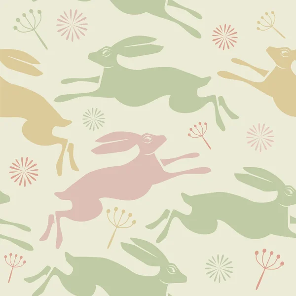Patrón Sin Costuras Con Conejos Salvajes Flores — Vector de stock