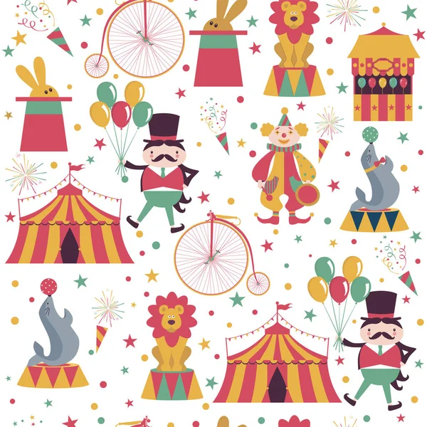 Seamless Pattern Circus Cartoon Characters White Background Vector Illustration Vector Graphics