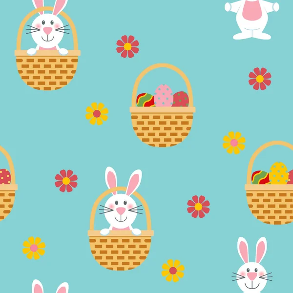 Easter Seamless Pattern Bunny Baskets Eggs Stock Illustration