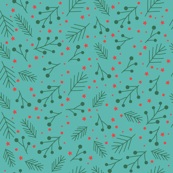 Seamless Christmas Pattern Spruce Branches Berries Stars Vector Illustration Royalty Free Stock Illustrations