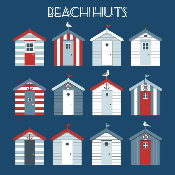 Set Beach Huts Blue Background Vector Graphics