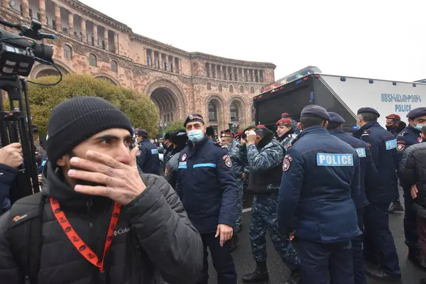 Antyrządowe Antypaszyńskie Protesty Erywaniu Wojnie Tureckich Terrorystów Azerbejdżańskich Przeciwko Pokojowym — Zdjęcie stockowe