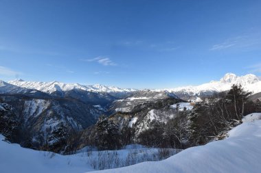 Kış Ushguli 'de Kafkasya Dağları' nda Samegrelo-Zemo Svaneti Bölgesi, Gürcistan