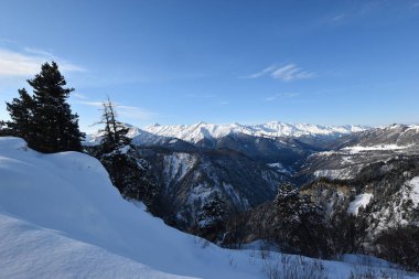 Kış Ushguli 'de Kafkasya Dağları' nda Samegrelo-Zemo Svaneti Bölgesi, Gürcistan